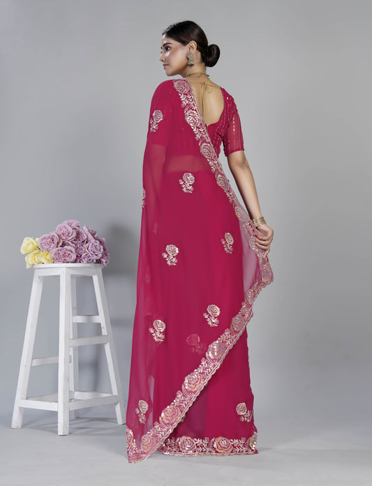 "Graceful Reverie: The Luxurious Georgette Sequence Embroidered Sari Ensemble"