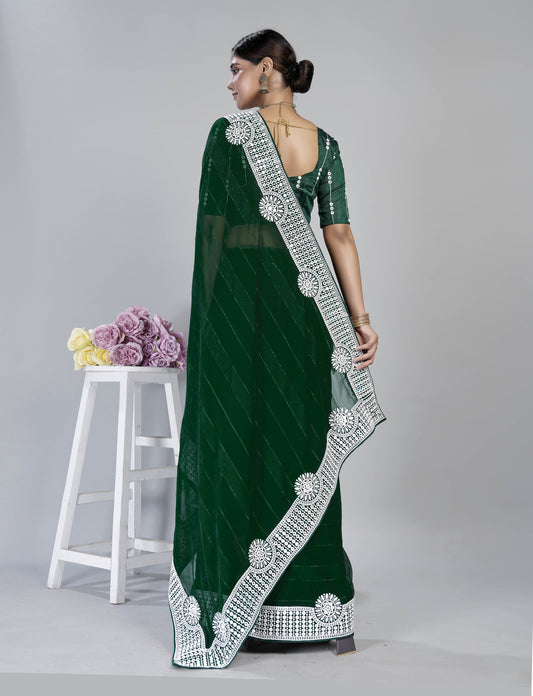 "Indulge in the epitome of sophistication and timeless elegance with our Sequence Embroidered C Pallu Work Sari with Blouse"