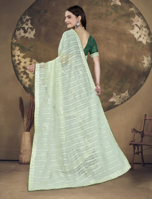 "Effortless Elegance: Organza Saree with 9mm Sequence Embroidery"